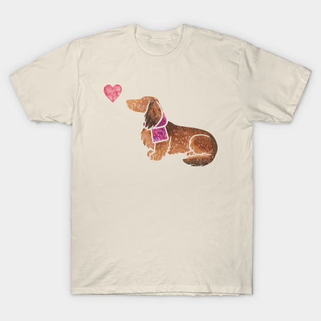 Longhaired Dachshund watercolour T-Shirt by animalartbyjess